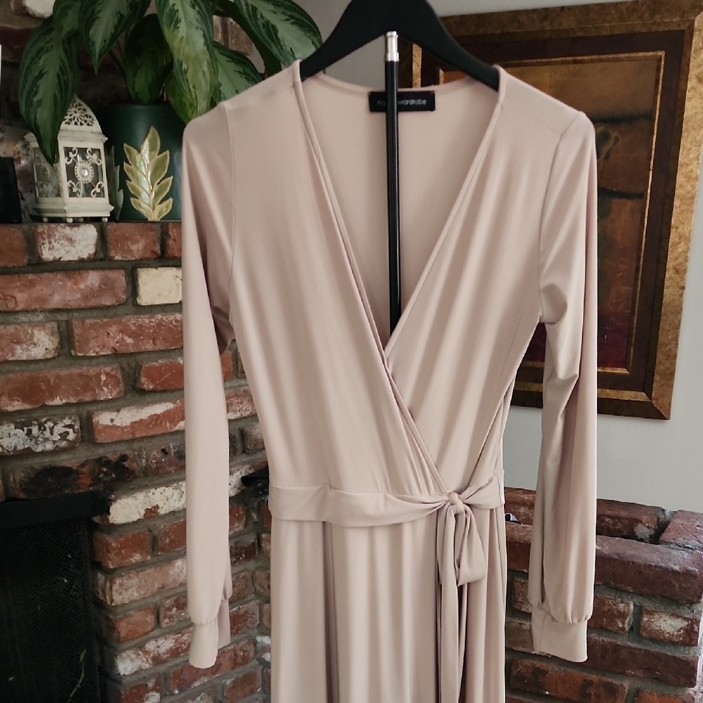 Naked Wardrobe Beige Long Sleeve Maxi Dress - Picture 3 of 14